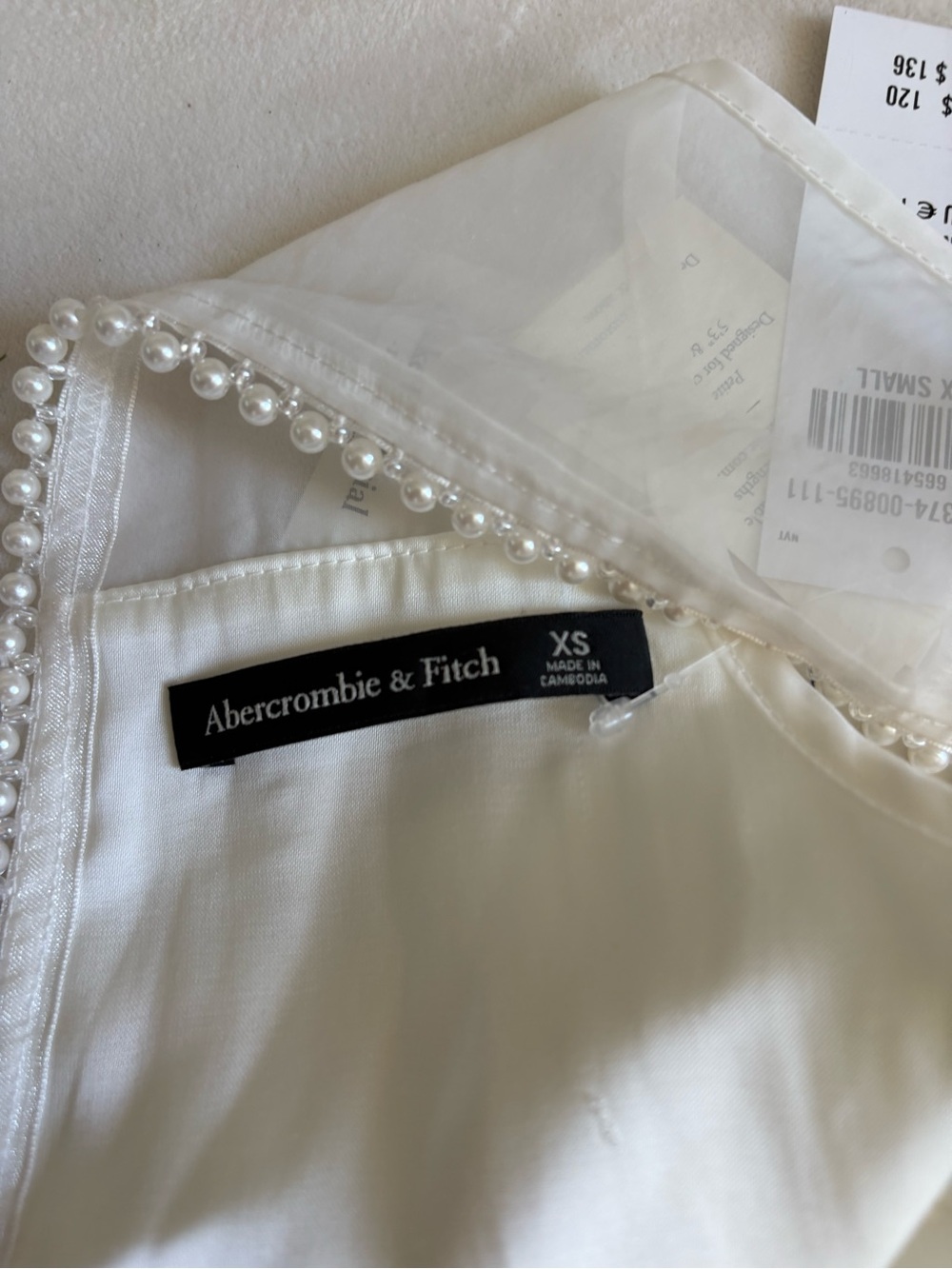 Abercrombie & Fitch Ivory Shift Dress with Pearl Trim - Picture 4 of 5